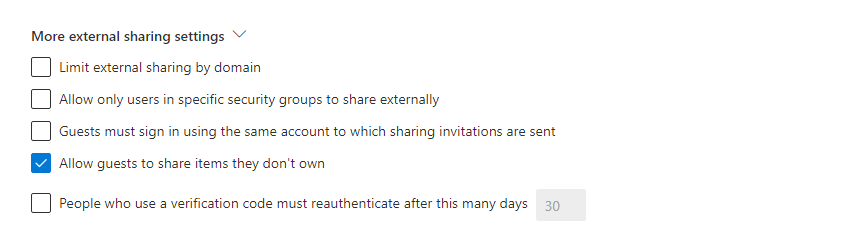 More external sharing settings