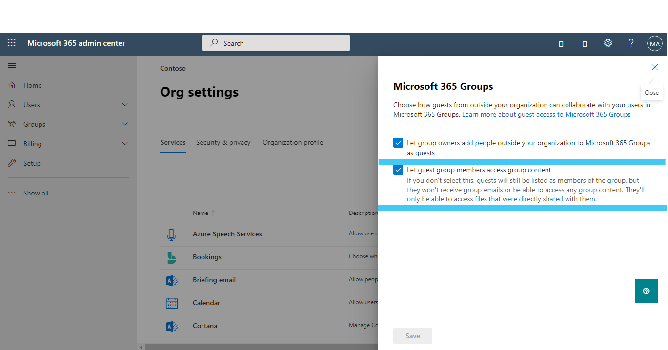 Office 365 groups - guest options