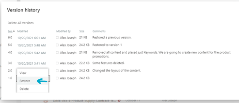 restore a previous version of sharepoint site