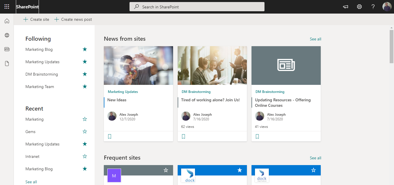 SharePoint start page