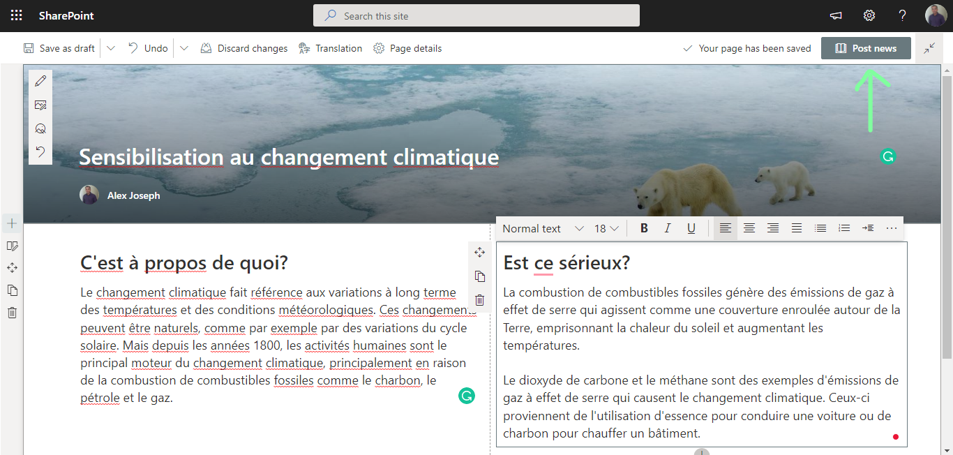 Translate the content to French and click on Post News