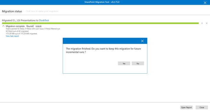 Successful completion of migration task in Microsoft Free SharePoint Migration Tool.png