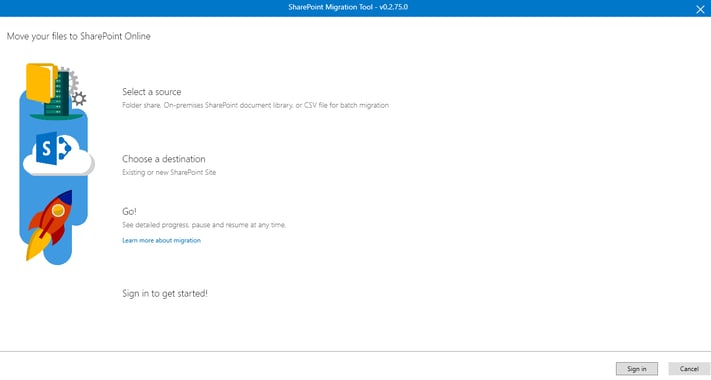 User Interface of Microsoft Free SharePoint Migration Tool.png