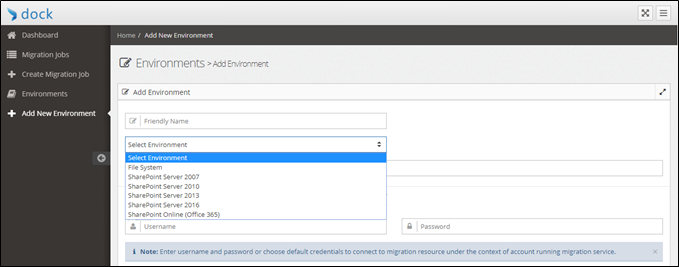 Users can select the platforms ranging from File System, SharePoint Server 2007 to SharePoint 2016.png