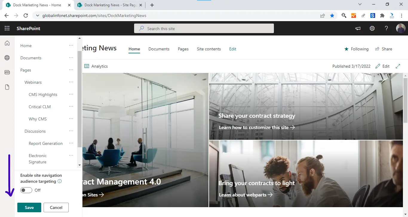 Click save to publish changes.