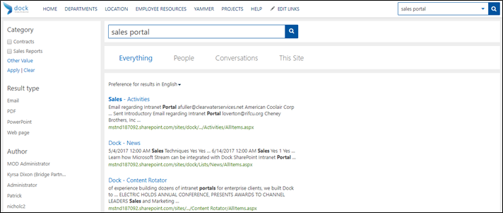 Dock SharePoint Intranet Standard Search