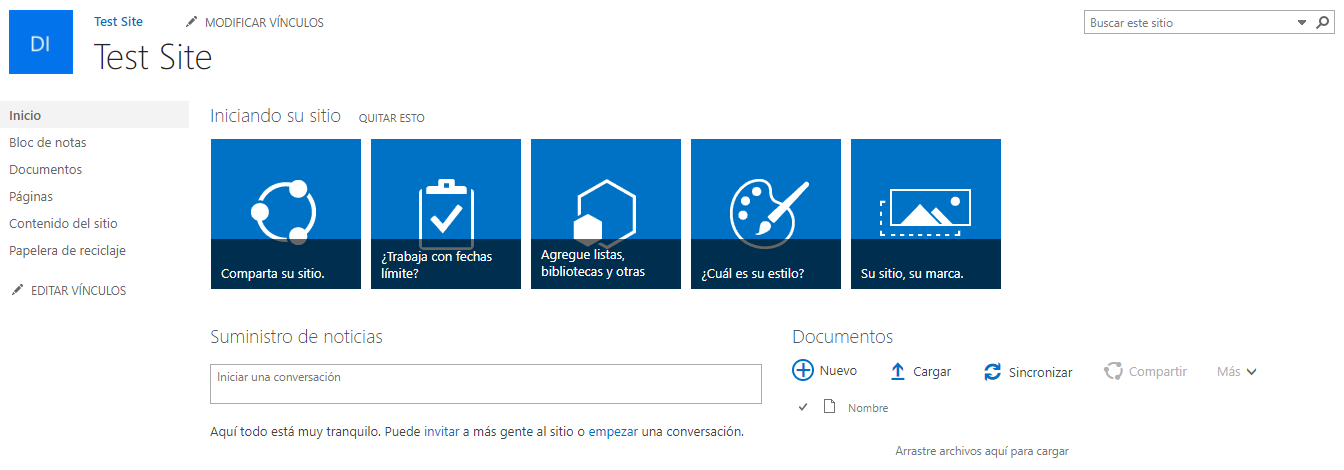 SharePoint Site Settings Spanish Page