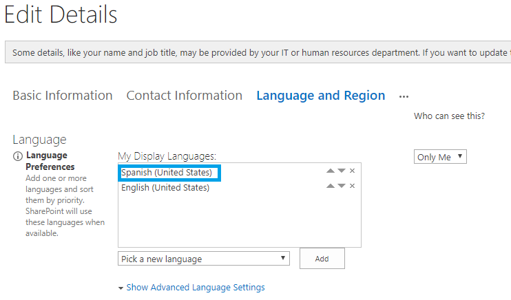 SharePoint Language settings