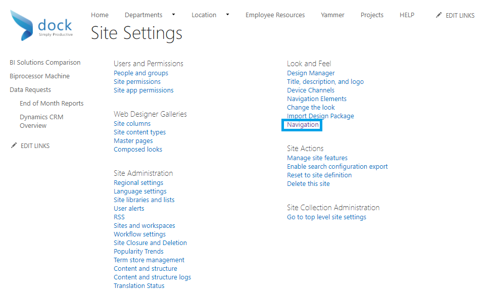 Site Settings - Navigation