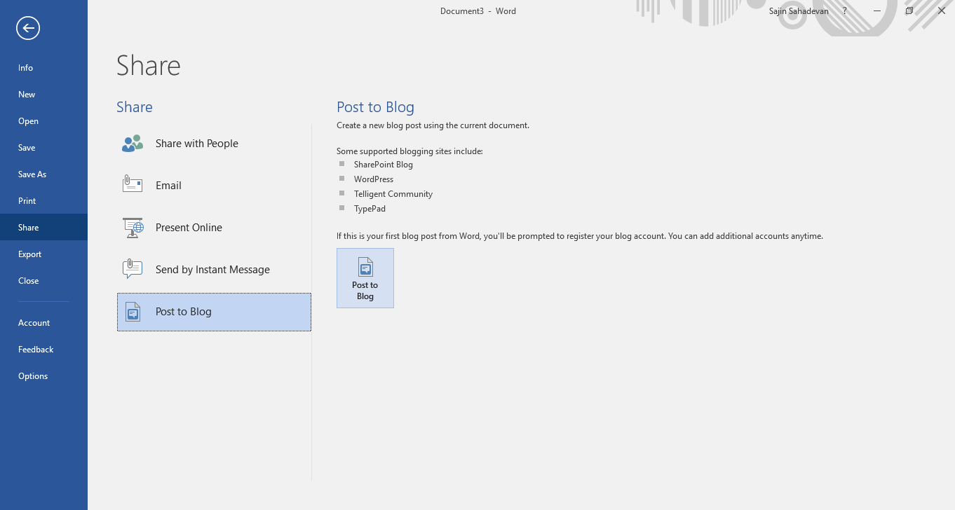 Microsoft Word - Post to Blog Feature